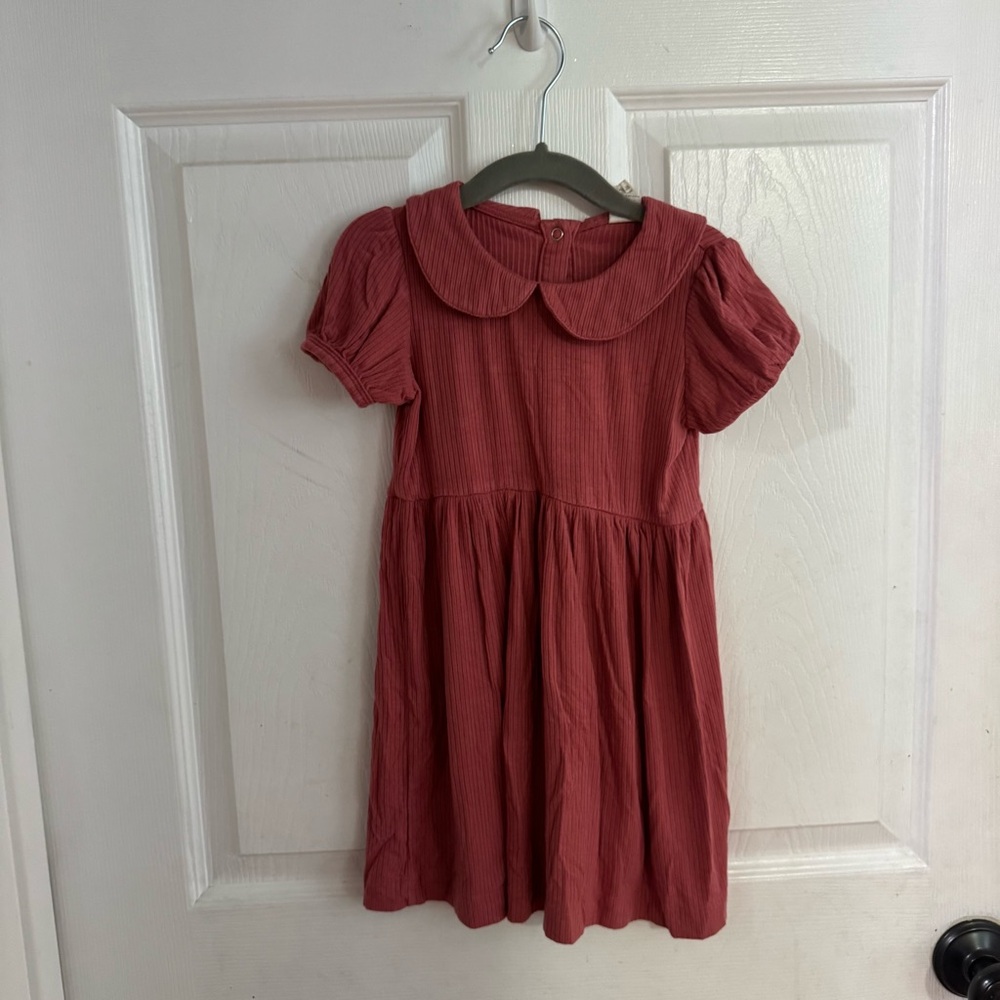 Kate Quinn Modal Ribbed Pink Peter Pan Collar Dress